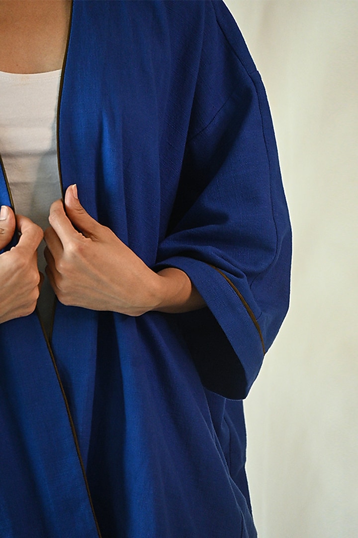 Electric Blue Cotton Khadi Jacket by TIL BY AV - at Pernia's Pop Up Shop