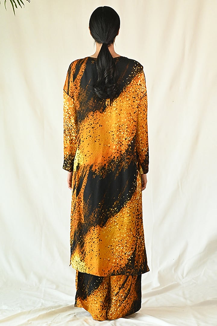 Yellow & Black Cotton Satin Hand Painted Kurta Set by TIL BY AV - at Pernia's Pop Up Shop