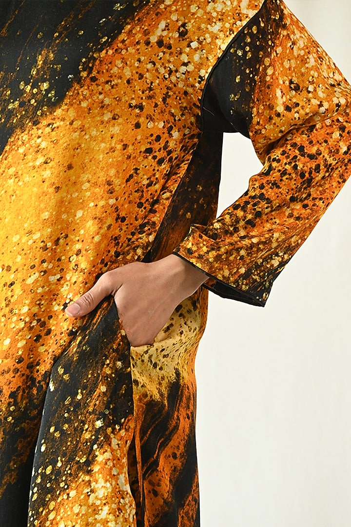Yellow & Black Cotton Satin Hand Painted Kurta Set by TIL BY AV - at Pernia's Pop Up Shop