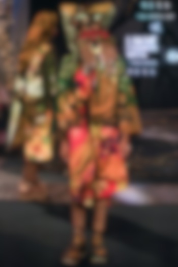 Green Cotton Handloom Hand Embroidered & Printed Overlay by TIL BY AV - at Pernia's Pop Up Shop