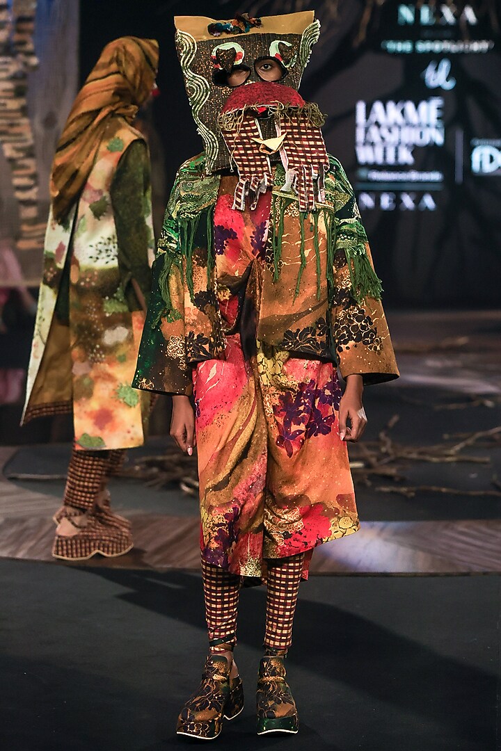 Green Cotton Handloom Hand Embroidered & Printed Overlay by TIL BY AV - at Pernia's Pop Up Shop