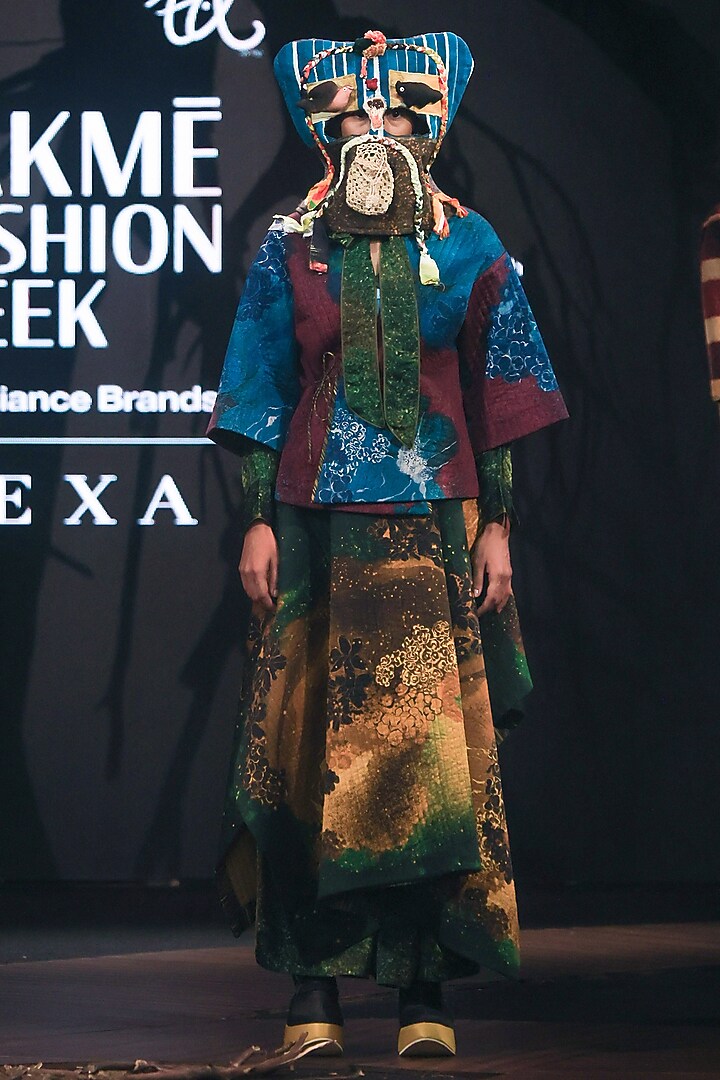 Green Cotton Modal Digital Printed Quilted Skirt by TIL BY AV - at Pernia's Pop Up Shop