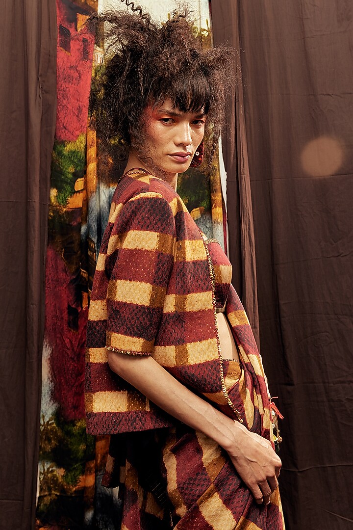 Maroon Cotton Modal Digital Printed Jacket by TIL BY AV - at Pernia's Pop Up Shop