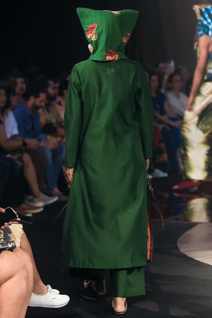 Emerald Green Chanderi Patchwork Kurta Set by TIL BY AV - at Pernia's Pop Up Shop