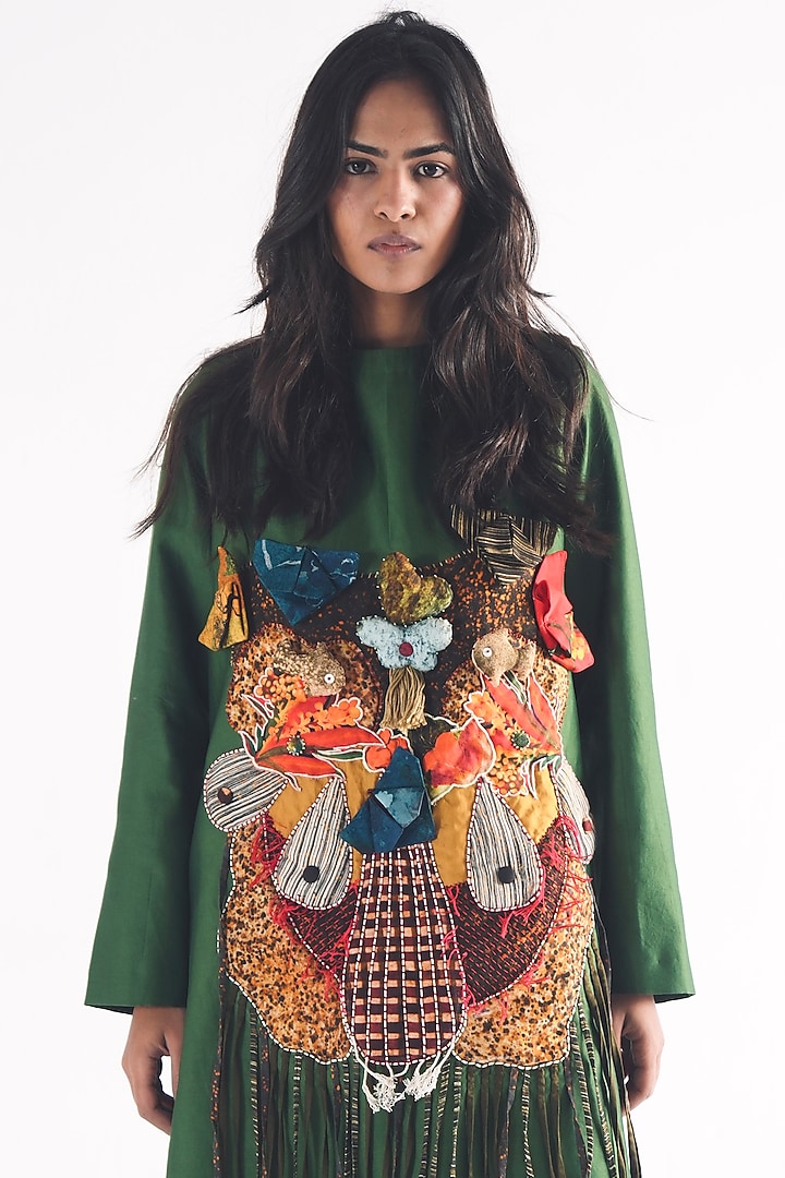 Emerald Green Chanderi Patchwork Kurta Set by TIL BY AV - at Pernia's Pop Up Shop