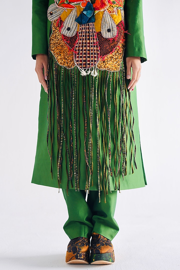 Emerald Green Chanderi Patchwork Kurta Set by TIL BY AV - at Pernia's Pop Up Shop