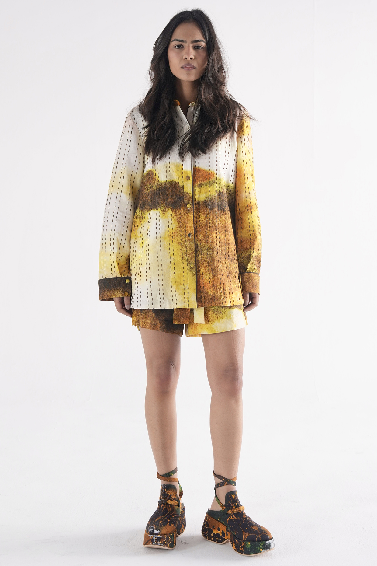 Mustard Handspun Cotton Digital Printed Co-Ord Set by TIL BY AV - at Pernia's Pop Up Shop