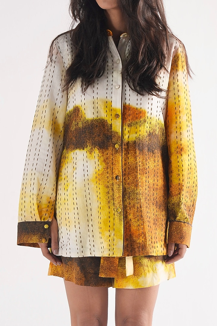 Mustard Handspun Cotton Digital Printed Co-Ord Set by TIL BY AV - at Pernia's Pop Up Shop