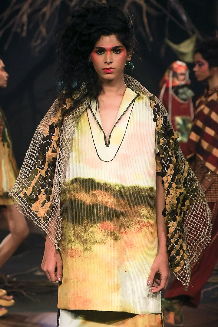 Mustard Handspun Cotton & Silk Digital Printed Kurta Set by TIL BY AV - at Pernia's Pop Up Shop