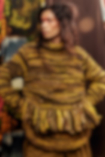 Mustard & Olive Green Upcycled Handspun Cotton Pull Over Overlay by TIL BY AV - at Pernia's Pop Up Shop