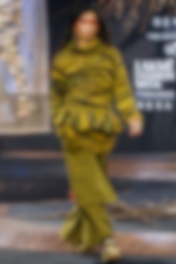 Olive Green Handspun Cotton Wide-Legged Trousers by TIL BY AV - at Pernia's Pop Up Shop