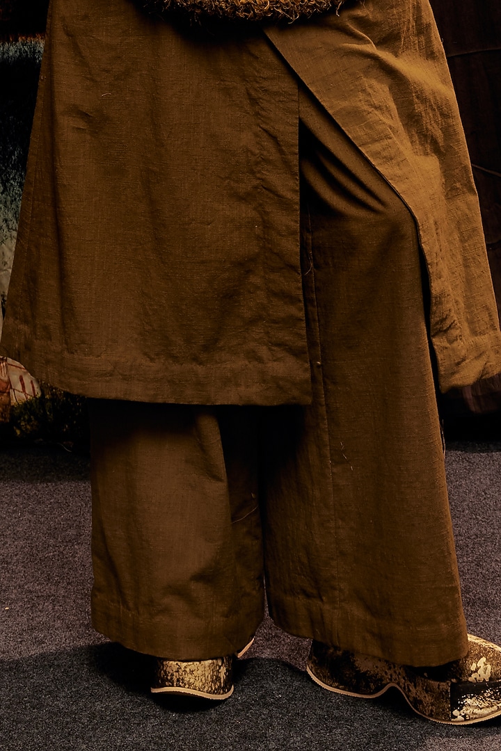 Olive Green Handspun Cotton Wide-Legged Trousers by TIL BY AV - at Pernia's Pop Up Shop