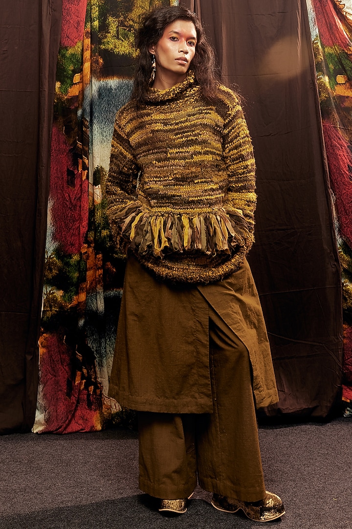 Olive Green Handspun Cotton Wide-Legged Trousers by TIL BY AV - at Pernia's Pop Up Shop