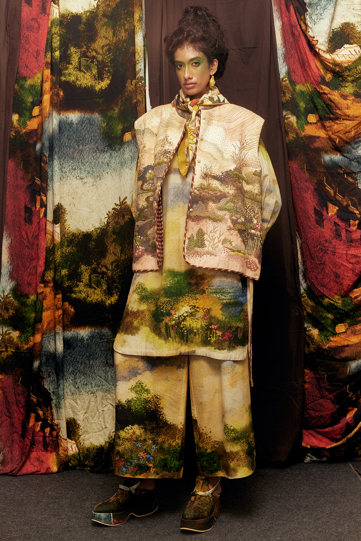 Multi-Colored Handspun Cotton Digital Printed Kurta Set by TIL BY AV - at Pernia's Pop Up Shop