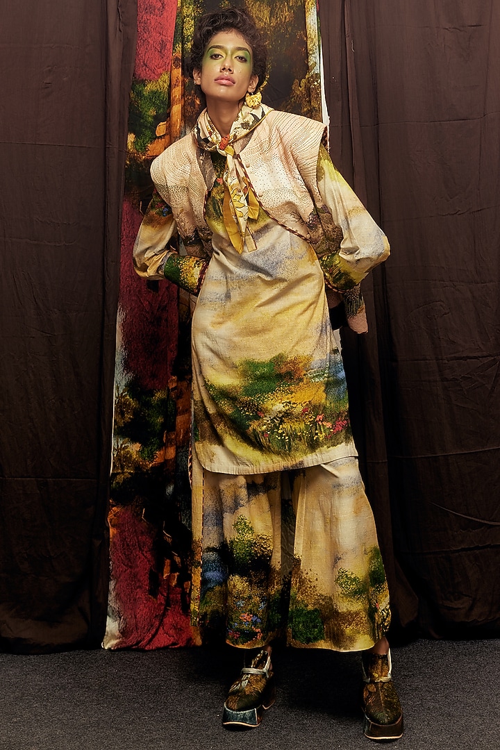 Multi-Colored Handspun Cotton Digital Printed Kurta Set by TIL BY AV - at Pernia's Pop Up Shop