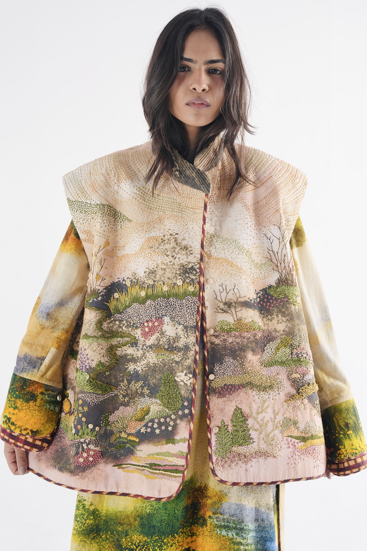 Multi-Colored Handspun Cotton Digital Printed Jacket by TIL BY AV - at Pernia's Pop Up Shop
