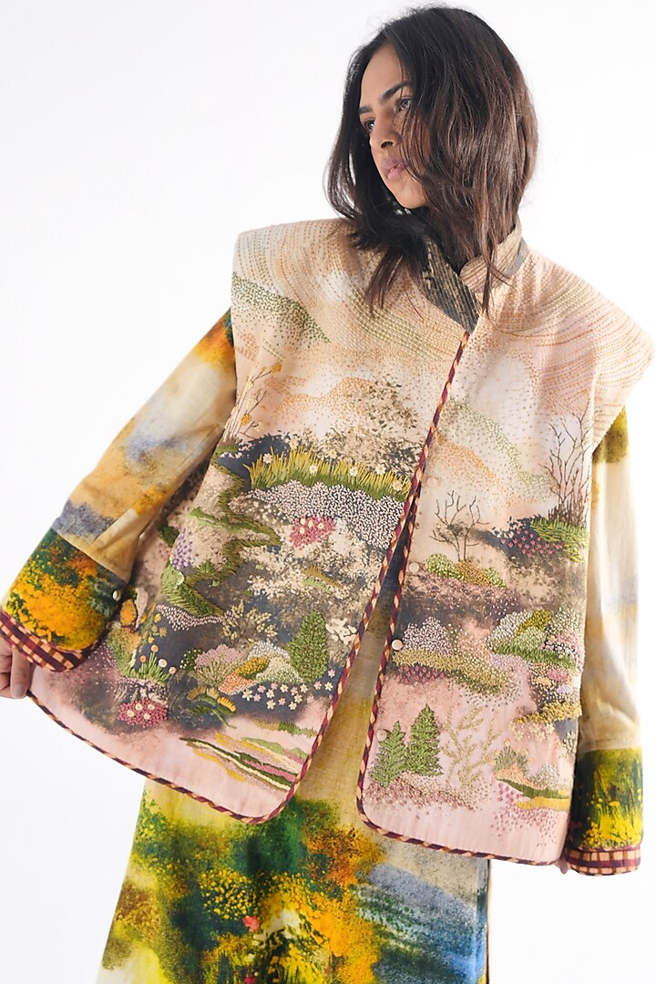 Multi-Colored Handspun Cotton Digital Printed Jacket by TIL BY AV - at Pernia's Pop Up Shop