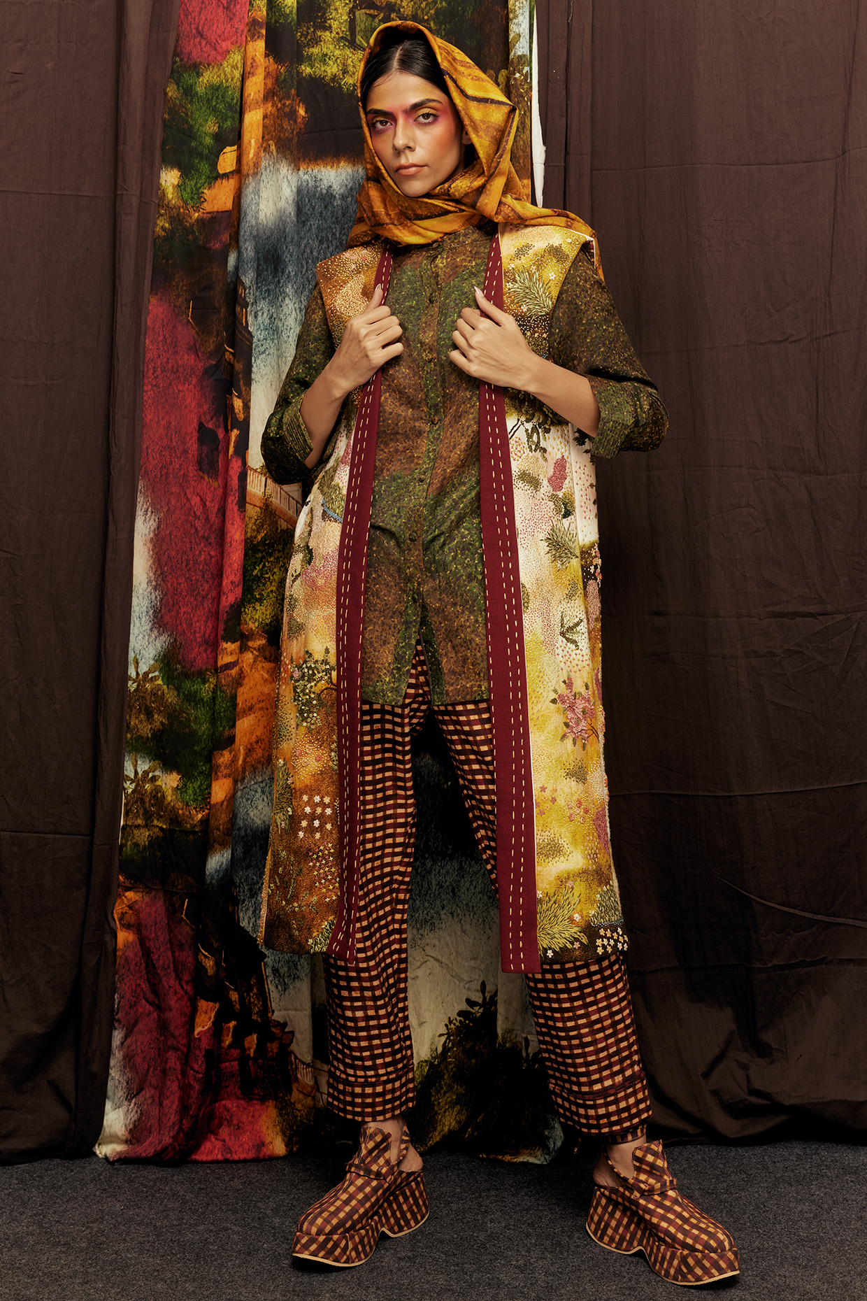 Mustard Handspun Cotton Digital Printed Overlay by TIL BY AV - at Pernia's Pop Up Shop