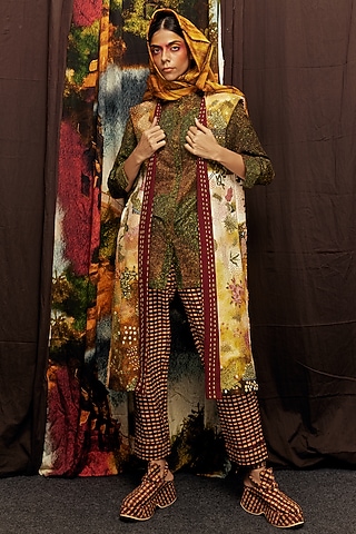Mustard Handspun Cotton Digital Printed Overlay by TIL BY AV -