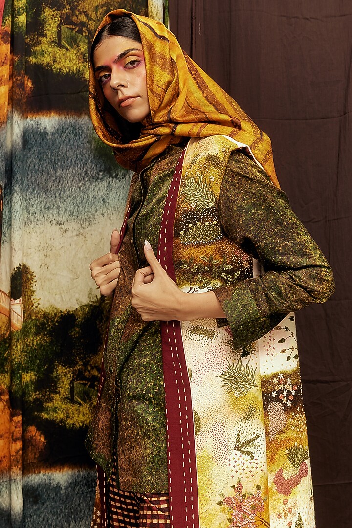 Mustard Handspun Cotton Digital Printed Overlay by TIL BY AV - at Pernia's Pop Up Shop