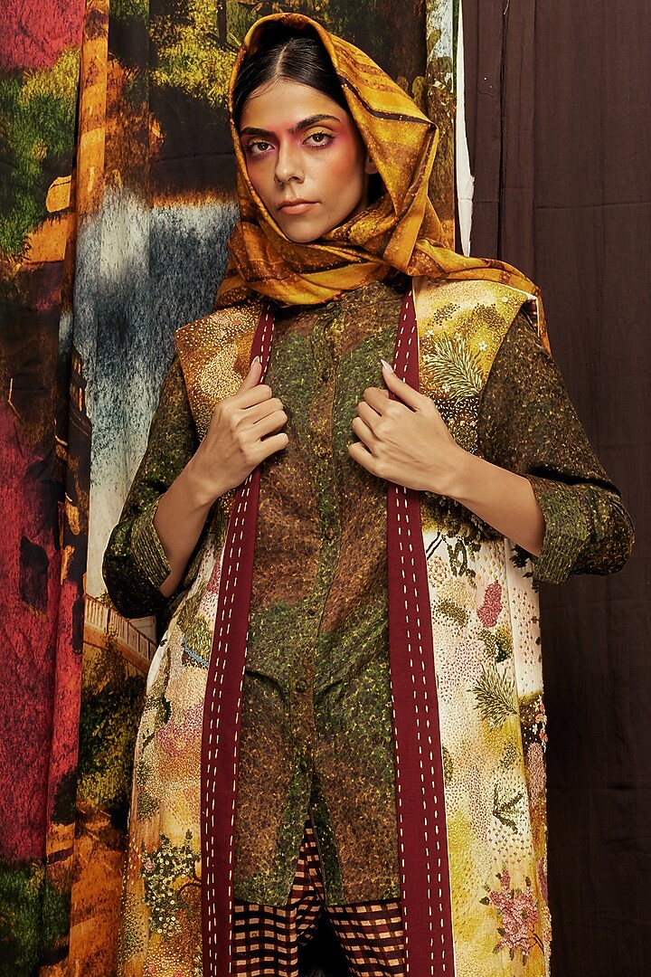 Mustard Handspun Cotton Digital Printed Overlay by TIL BY AV - at Pernia's Pop Up Shop