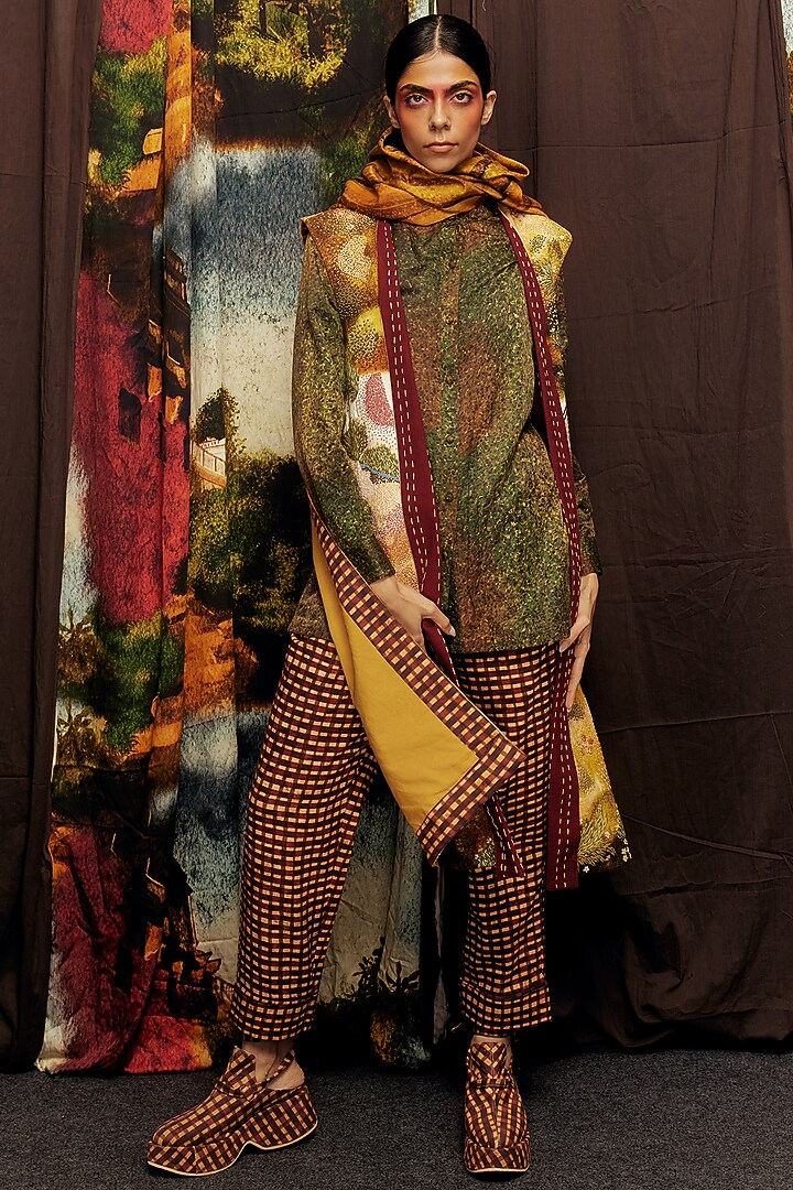 Mustard Handspun Cotton Digital Printed Overlay by TIL BY AV - at Pernia's Pop Up Shop