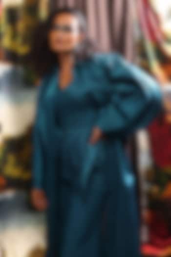 Teal Blue Cotton Silk Hand Dyed Trench Jacket by TIL BY AV - at Pernia's Pop Up Shop