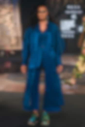 Teal Blue Cotton Silk Hand Dyed Co-Ord Set by TIL BY AV - at Pernia's Pop Up Shop