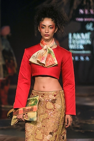 Red Soft Cotton Modal Hand Dyed Crop Top by TIL BY AV -