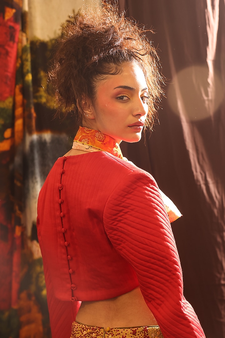 Red Soft Cotton Modal Hand Dyed Crop Top by TIL BY AV - at Pernia's Pop Up Shop