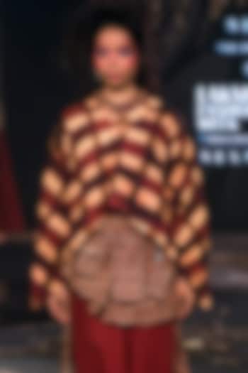 Maroon Handspun Cotton Digital Printed Oversized Cape Top by TIL BY AV - at Pernia's Pop Up Shop