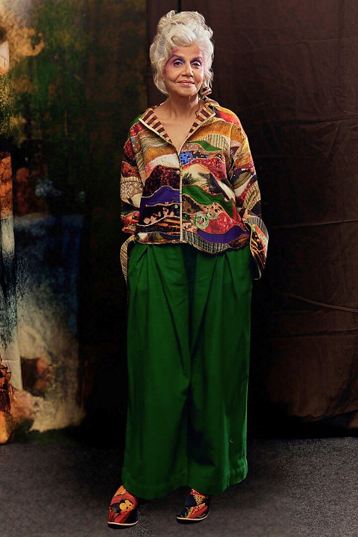 Green Handspun Cotton Hand Dyed Trousers by TIL BY AV - at Pernia's Pop Up Shop