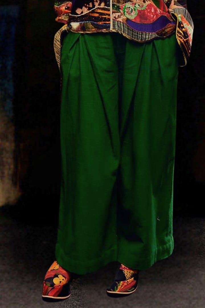 Green Handspun Cotton Hand Dyed Trousers by TIL BY AV - at Pernia's Pop Up Shop