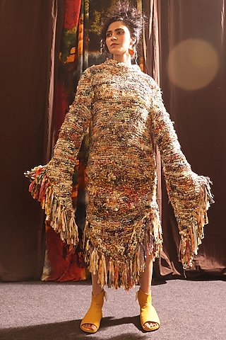 Multi-Colored Upcycled Cotton Striped Kaftan Dress by TIL BY AV -