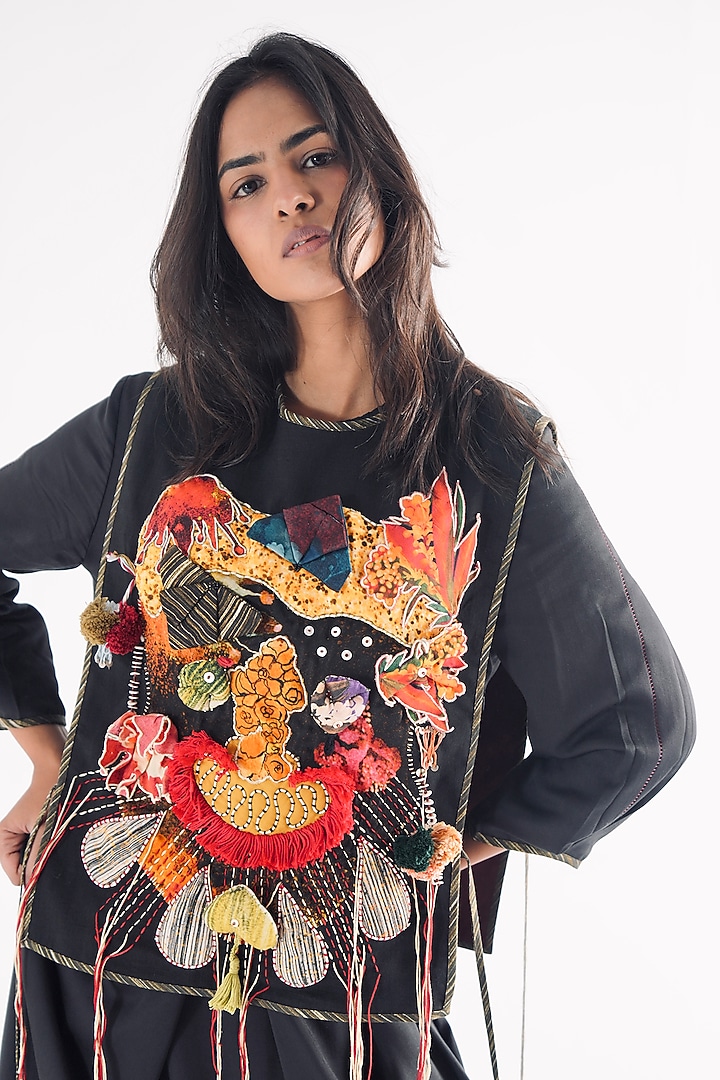 Black & Multi-Colored Upcycled Cotton Gilet by TIL BY AV - at Pernia's Pop Up Shop