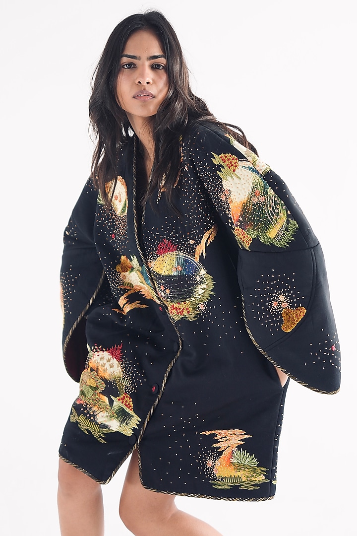 Black Cotton Modal Hand Dyed Jacket by TIL BY AV - at Pernia's Pop Up Shop