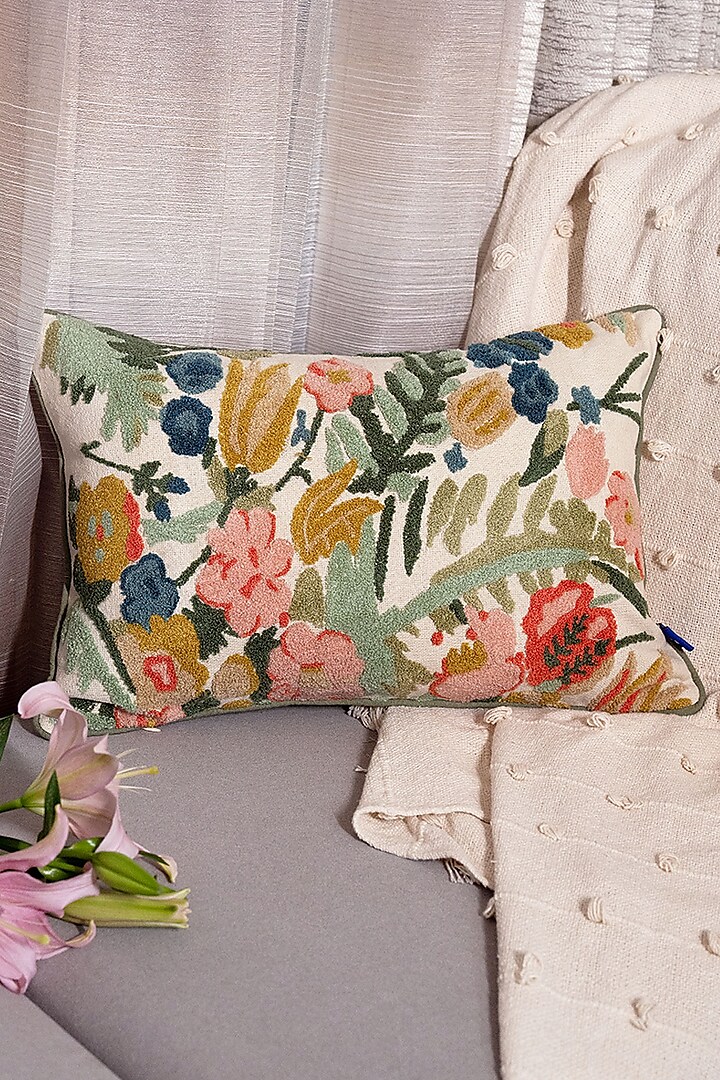 Multi-Colored Cotton Floral Printed Cushion Cover by The Blooming Bagh at Pernia's Pop Up Shop