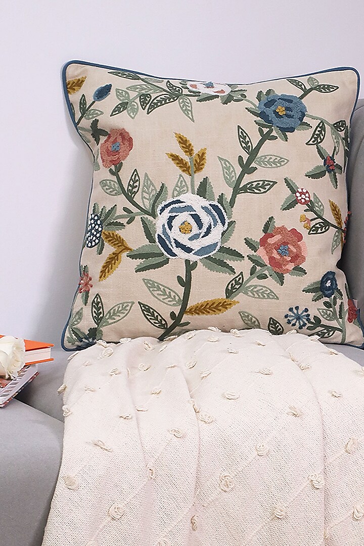 Multi-Colored Cotton Floral Printed Cushion Cover by The Blooming Bagh