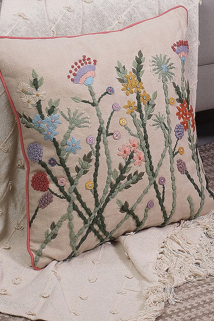 Multi-Colored Cotton Floral Printed Cushion Cover by The Blooming Bagh at Pernia's Pop Up Shop