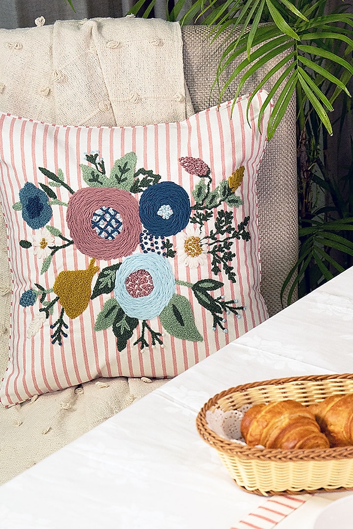 Multi-Colored Cotton Floral Printed Cushion Cover by The Blooming Bagh at Pernia's Pop Up Shop