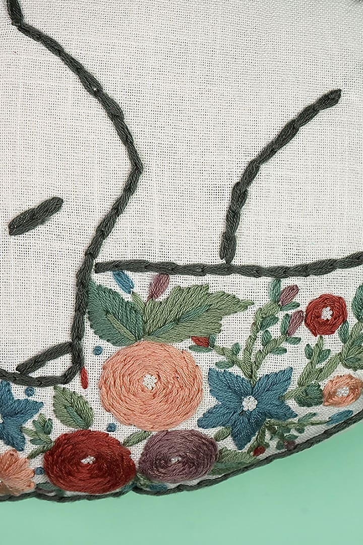 Multi-Colored Cotton Floral Embroidered Fox-Shaped Cushion by The Blooming Bagh at Pernia's Pop Up Shop