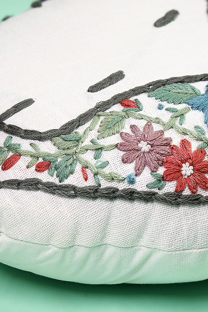 Multi-Colored Cotton Floral Embroidered Fox-Shaped Cushion by The Blooming Bagh at Pernia's Pop Up Shop