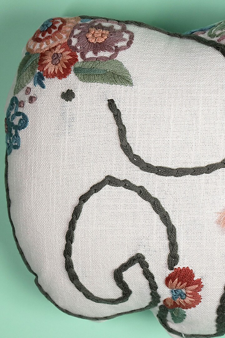 Multi-Colored Cotton Floral Embroidered Elephant-Shaped Cushion by The Blooming Bagh at Pernia's Pop Up Shop