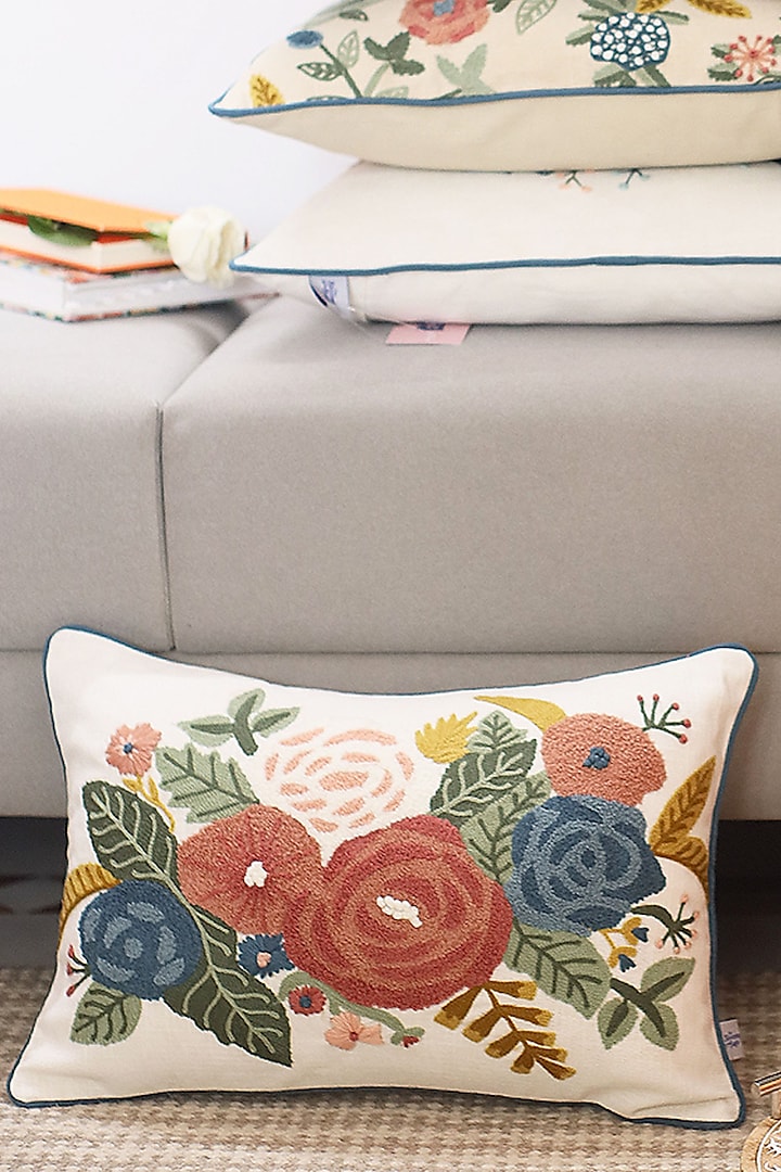 Multi-Colored Cotton Floral Printed Cushion Cover by The Blooming Bagh at Pernia's Pop Up Shop