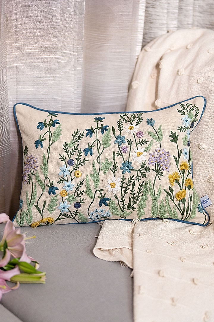 Multi-Colored Cotton Floral Printed Cushion Cover by The Blooming Bagh