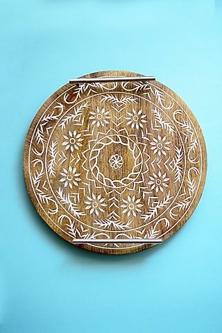 White & Brown Mango Wood Decorative Tray by The Blooming Bagh