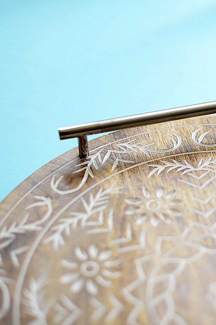 White & Brown Mango Wood Decorative Tray by The Blooming Bagh at Pernia's Pop Up Shop