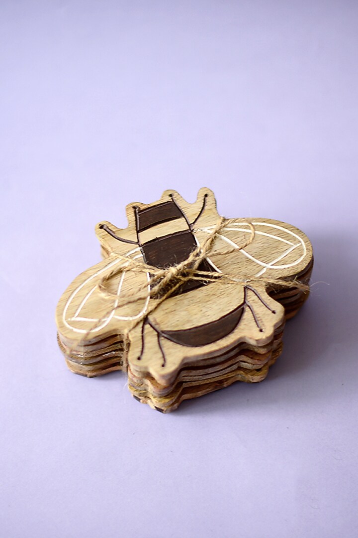 Brown Mango Wood Bee Coasters (Set of 5) by The Blooming Bagh at Pernia's Pop Up Shop