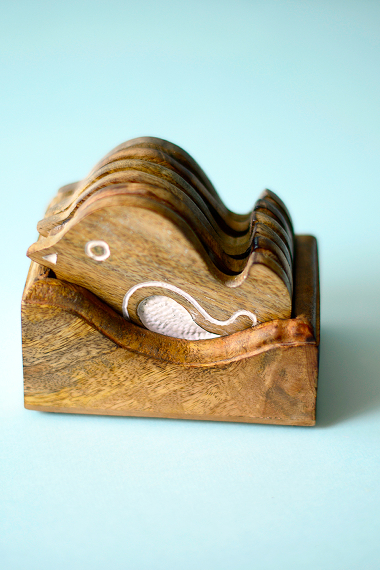 Brown Mango Wood Bird Coasters (Set of 7) by The Blooming Bagh at Pernia's Pop Up Shop