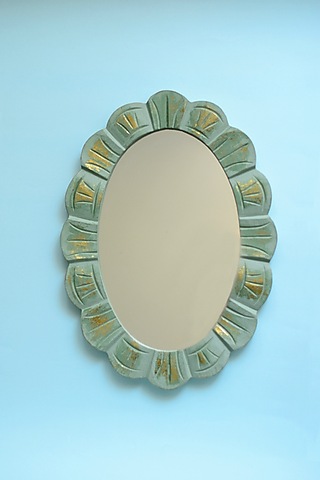 Mint Green Mango Wood Mirror by The Blooming Bagh